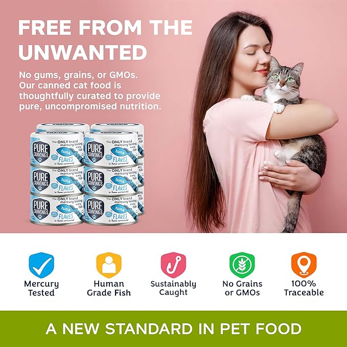 Tuna Flakes in Tuna Consommé, Canned Wet Cat Food Soup, 100% Mercury-Tested, Moist Can Fish, Grain-Free Protein, Non-GMO, 3oz, Pack of 12