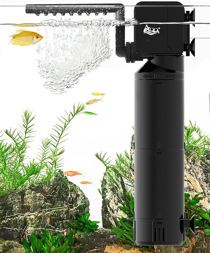 AQQA Dual-Use Aquarium Filter,Fish Tank Filter + Small Water Pump,Filtration,Wave-Making,Dissolved Oxygen,Water Circulation,Water Changes,Fountains Multifunctional Pump,Saltwater Freshwater (25W)