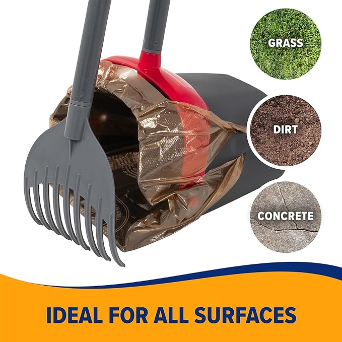 Arm & Hammer Pooper Scooper for Extra Large Dogs Heavy Duty, Outside Yard Dog Poop Scoop Pet Waste Clean Up with Bag Attachment - 2 Waste Bags Included