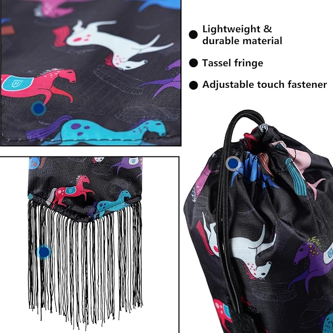 Harrison Howard Smooth Lightweight Adjustable Fastener Nylon Horse Tail Bag with Fringe