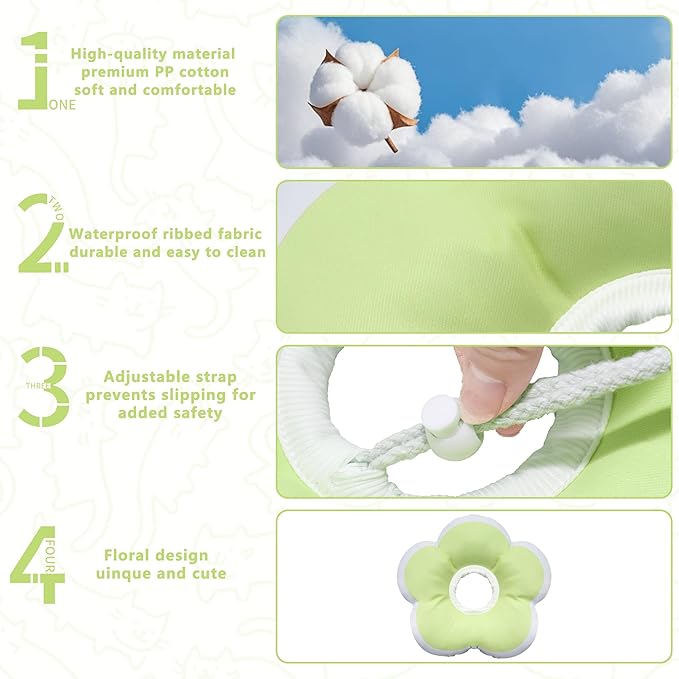 Cat Cone Collar Soft, Waterproof Cats Cones to Stop Licking After Surgery, Adjustable Soft Elizabeth Cats Collars for Wound Healing, Flower Shape Cat Recovery Collar (Green, Large)