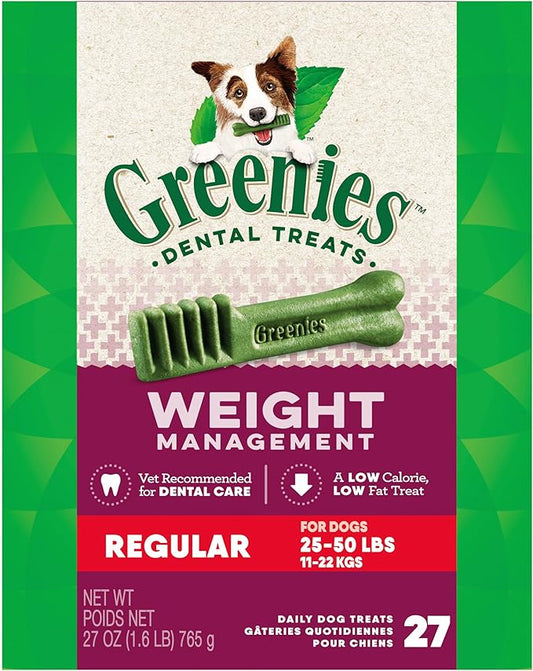 Greenies Weight Management Regular Dog Dental Chews Weight Control Dog Treats, 27 oz. Pack (27 Treats)