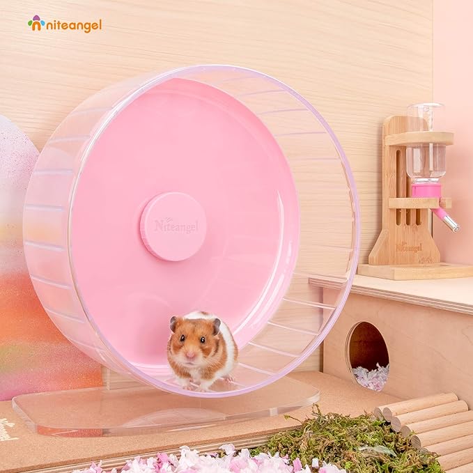 Niteangel Super-Silent Hamster Exercise Wheels: - Quiet Spinner Hamster Running Wheels with Adjustable Stand for Hamsters Gerbils Mice Or Other Small Animals (L, Pink)