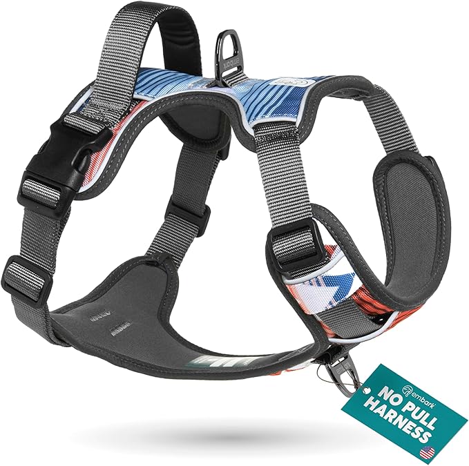 Embark Adventure Dog Harness, Reflective Trim No Pull Dog Harness for Large Dogs - Military Grade Nylon, Front Clip with Gel Lined Handle.