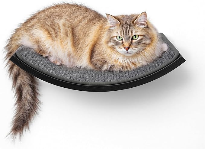 Wall Mounted Curved Cat Hammock with Grey Sisal Pad – Scratch-Friendly Cat Nest Perch for Wall – Large Floating Bed for Indoor Cats