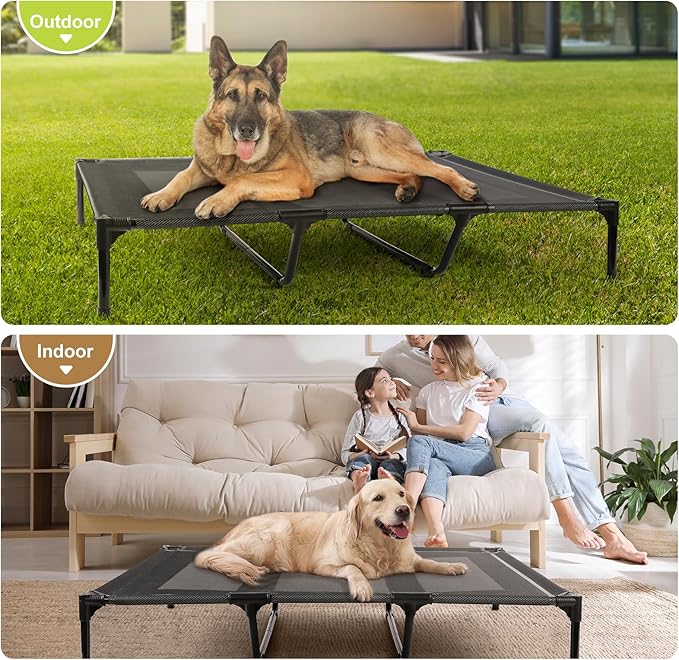 petizer 48" Elevated Dog Bed for Extra Large Dogs, Outdoor Dog Cot Bed Waterproof, Raised Cooling Pet Bed, Washable Breathable XXL Dog Bed with Supporting Bars - Up to 200 LBs, Indestructible, X-Large