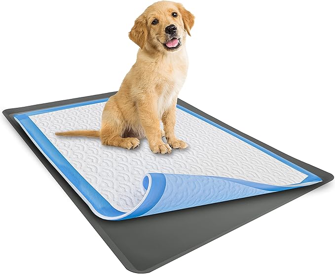TidyFriend Dog Pee Pad Holder Tray Fits for 27.5” x 44” Wee Wee Pee Pads - Stable Grip, Raised Edges, Quick-Wipe Silicone Surface Dog Potty Tray Holder for Indoor Flooring Protection (Grey)