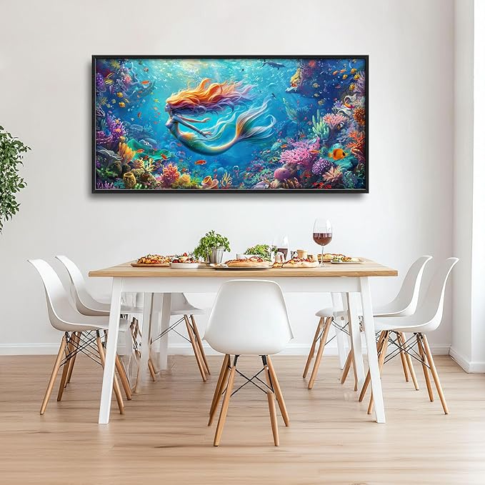 Quorin Mermaid Large Wall Art Sea Ocean Mermaid Pictures Colorful Undersea Wall Decor Canvas Print Painting Artwork for Bathroom Living Room Bedroom 60L x 30W