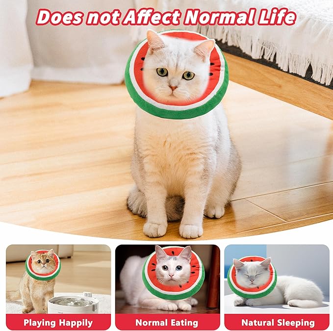Soft Cat Cone Collar, Cute Cat Recovery Collar Suitable for Small, Medium, Large Cats,Elizabethan Neck Collar for Cats After Surgery (Watermelon, Medium)