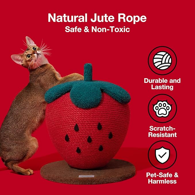 VETRESKA Strawberry Cat Scratching Post, Cute Cat Scratcher with Sisal Rope, Vertical Cat Scratch Post for Indoor Cat and Kitten, Ring Paper Strawberry Leaves Attract Cats