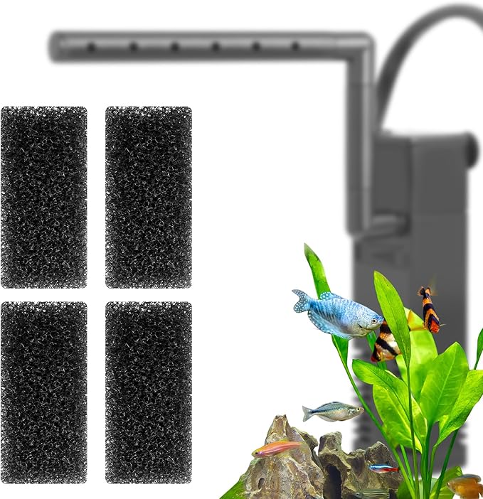 FEDOUR Submersible Aquarium Internal Filter, Filter with Water Pump for Fish Tank up to 35 Gallon (Sponge 4pcs for 8W)