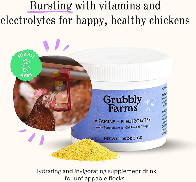 Grubbly Farms Vitamins + Electrolytes Water Supplement for Chickens (30 Day)