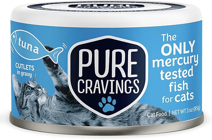 Wet Cat Food Canned Tuna Cutlets in Gravy, 100% Mercury-Tested, Moist Can Fish for Cats, Grain-Free, Protein, Non-GMO, Pack of 12