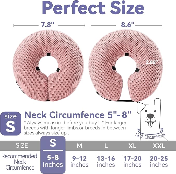 Soft Inflatable Dog Cone Collar for Small Medium Large Dogs - Neck Donut E Collar Alternative for Recovery After Surgery - Pink S