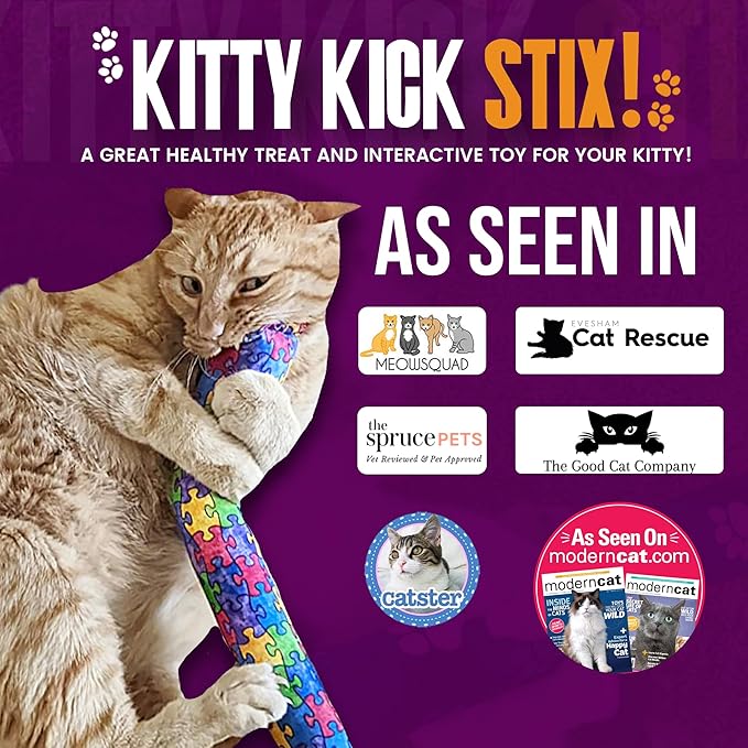 Kitty Kick Stix 15" Catnip Kicker Toy – Set of 2 | Handmade in USA | Interactive Cat & Kitten Toy | Durable Kicker Packed with 100% Potent Catnip for All Breeds (Light/Dark Mix)