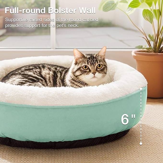 Love's cabin Round Donut Cat and Dog Cushion Bed, 20in Pet Bed for Cats or Small Dogs, Anti-Slip & Water-Resistant Bottom, Super Soft Durable Fabric Pet Beds, Washable Luxury Cat & Dog Bed Blue