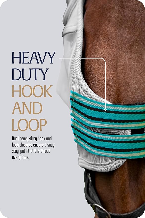 Equinavia Algard Soft Mesh Horse Fly Mask with Ear Protection and 45 UPF Rating | No Eye Irritation & UV Protection - Silver/Turquoise - Pony