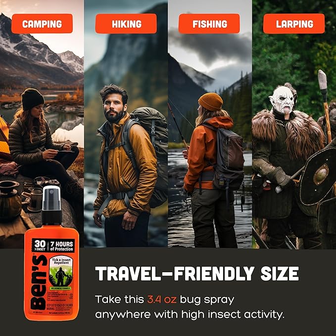 Ben's Tick & Insect Repellent - Travel Size Bug Spray with 30% DEET for Mosquitoes, Ticks & More - Up to 7 Hours of Protection - Fragrance-Free - 3.4 Fl Oz (4 Pack)