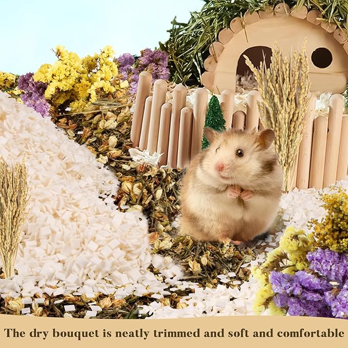 Sukh Nature Flower Herb Hamster Bedding Cage Enclosure Habitat Decor Mate Small Animal Natural Ear of Grain Sprays for Syrian Dwarf Hamsters Gerbils Rabbit Other Pets