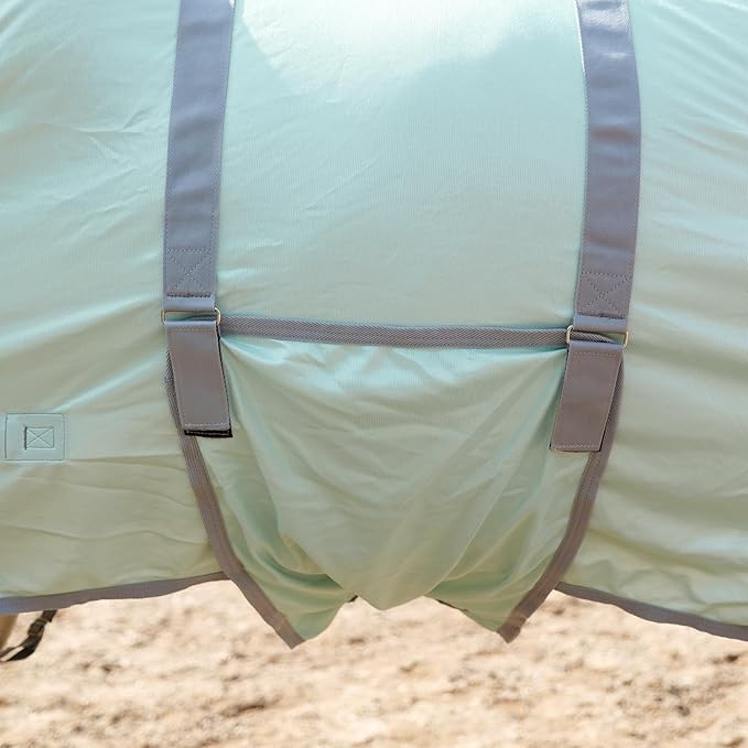 Horse Fly Sheet with Detachable Neck Cover & Belly Wrap, Adjustable Fly Sheet for Horses, Ventilated Airflow Mesh Equine Cooling Summer Flysheet Green 69