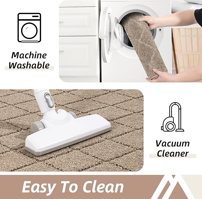 COSY HOMEER Edging Stair Treads Non-Slip Corner Indoor Stair Runners for Wooden Steps,Landing Slip Resistant Stair Rugs Mat for Kids and Dogs,100% Polyester TPE Backing,Beige,30x30 inch