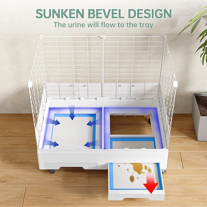 Oneluck Indoor Bunny Cage with Pull-Out Tray,Wheels and Transparent Panel，Rabbit, Guinea Pig, Chinchillas, and Small Animal Condo
