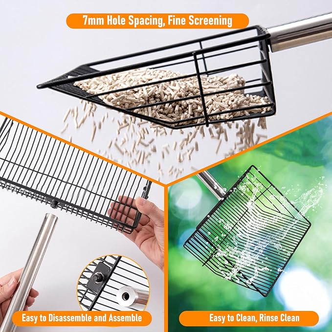 Chicken Coop Pooper Scooper, 36" to 67" Stainless Steel Long Handle Cat Litter Scoop, 5 Segment Extendable Dog Poop Scooper Long Handle, Pet Pooper Scooper for Chicken Dog Cat Manure Rabbit Manure