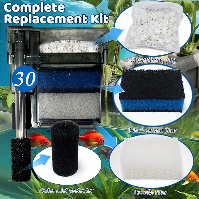 2 Sets of Upgraded Three-Stage Filtration Fish Tank Filter for AquaClear 30 Power Filter, 2 Set of Replacement Maintenance Kit for Fish Tank Filter for 30/150 30-Gallon Aquarium