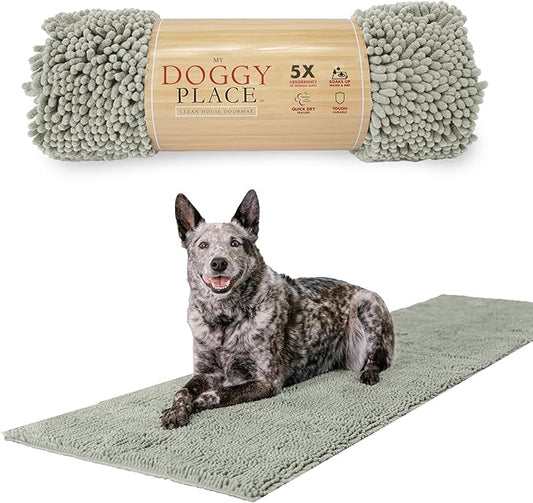 My Doggy Place Microfiber Dog Mat for Muddy Paws, 8' x 2' Light Gray - Non-Slip, Absorbent and Quick-Drying Dog Paw Cleaning Mat, Washer and Dryer Safe - Hallway Runner