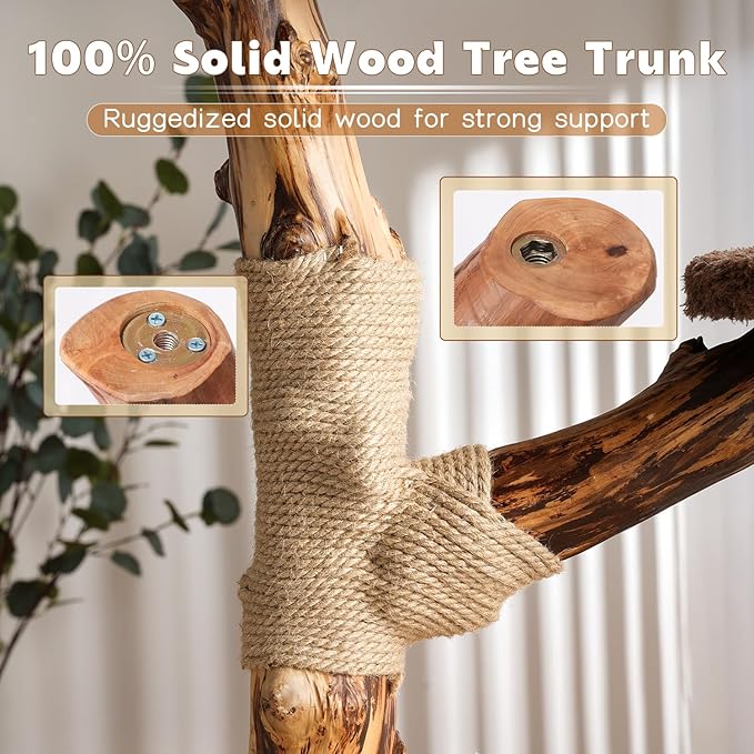 Luxury Treehouse Cat Tree for Indoor Large Cats,54.7'' Tall Modern Wood Cat Tower with 3 Level House,4*Cozy Perch,1*Soft Viewing Bed,Heavy Duty Wide Base,Sisal Scratching Post (54.7inch)