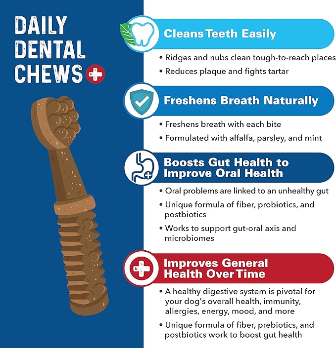 Bernie's Charming Chompers - Daily Dental Chews for Dogs 26-50 Lbs. - 36 Count - Cleans Teeth, Freshens Breath, + Boosts Oral-Gut Microbiome. Easy to Digest, Supports Healthy Digestion Naturally