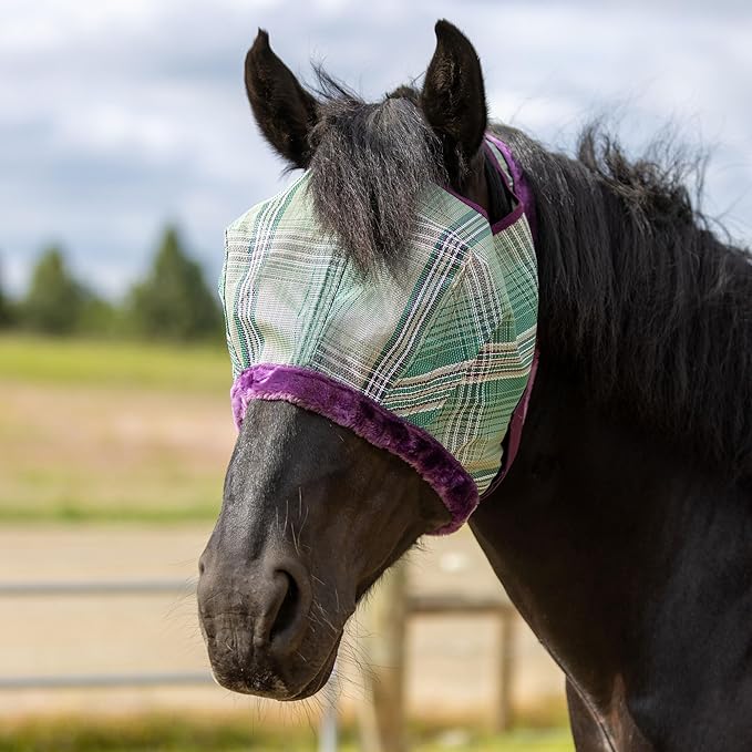 Kensington Fly Mask with Fleece Trim for Horses — Protects Face and Eyes from Flies and Sun Rays While Allowing Full Visibility — Breathable and Non Heat Transferring, XX-Large, Imperial Jade