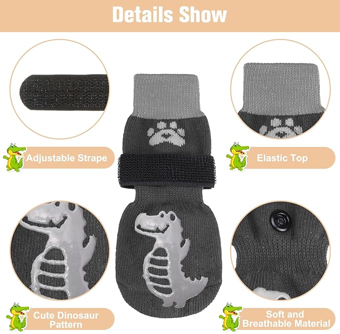 BEAUTYZOO Anti-Slip Dog Socks,Dog Shoes for Hot/Cold Pavement,Paw Protectors with Grips 3 Pairs for Puppy Small Medium Large Senior Old Dogs,Dog Socks to Prevent Licking and Hardwood Floor Protection