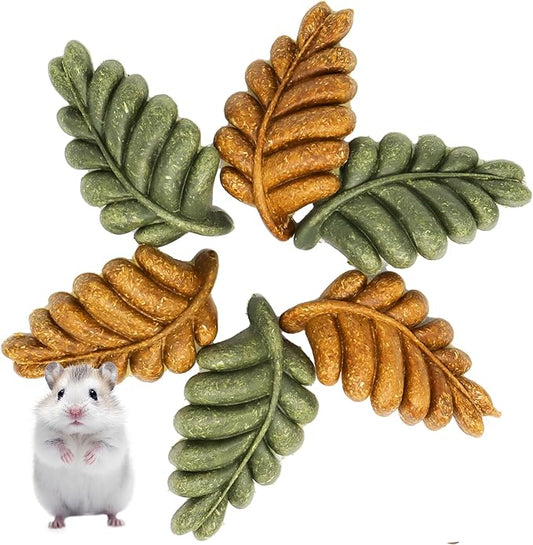 TEEWY 6PCS Hamster Chew Toys, Guinea Pig Chew Toys for Teeth with Natural Vegetables and Timothy Grass, Chinchilla Toys,Dental Care for Rats/Guinea Pigs/Hamsters and Gerbil, Leaf-Shape