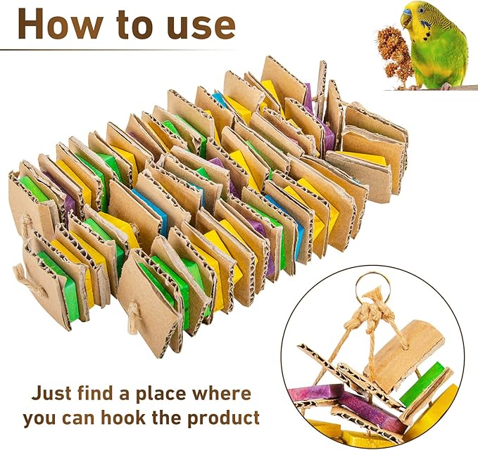 MYFAMIREA Parrot Toys for Medium Birds, Parrot Chewing Cardboard Toys Natural Wooden Macaws Cage Chewing Gifts for African Greys, Cockatoos, Macaws, Small and Medium Birds