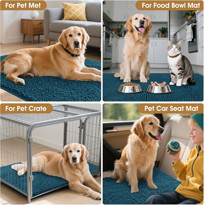 IM HOME Extra Large 71" x 25" Teal Blue Dog Door Mats for Muddy Paws, Chenille Absorbent Dog Mat, Non Slip Heavy Mud Mat for Dogs, Soft Pet Bed Mat for Entryway, Mud Paws, Inside Floor