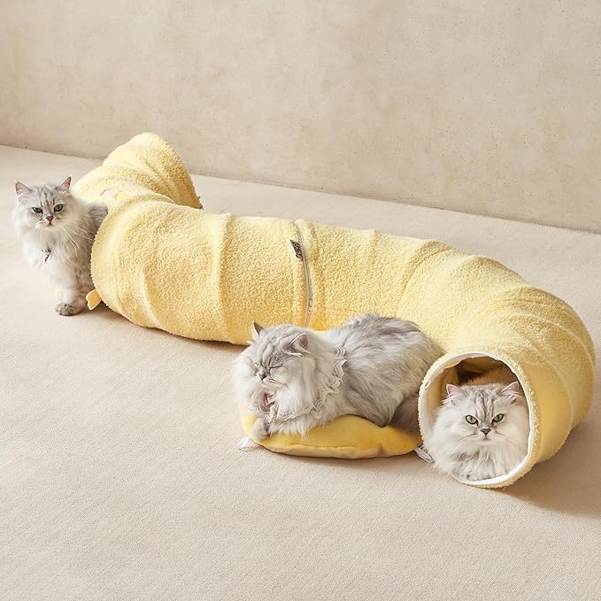 EHEYCIGA Cat Tunnel Bed for Indoor Cats, Cute Cat Donut Toy Tunnel for Small Large Cats with Washable Circle Cushion, Peekaboo Pet Cave Play Tunnel for Kitten, Puppy, Rabbit