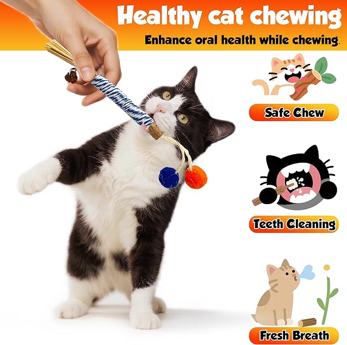 Catnip 6PCS Chew Stick with Wrapped Cotton Rope – Natural Dental Care Cat Toy for Teeth Cleaning & Gum Health, Satisfies Chewing Instincts, Safe & Long-Lasting Kitten Teething Toy