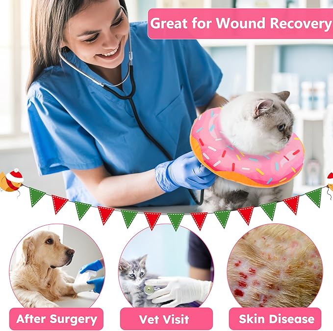 Cat Cone Collar Soft, Cat Recovery Collar for Wound Healing Cute Donut Adjustable Kittens Cones to Stop Licking Comfortable Lightweight Neck Elizabethan Collars for Cats Kittens After Surgery