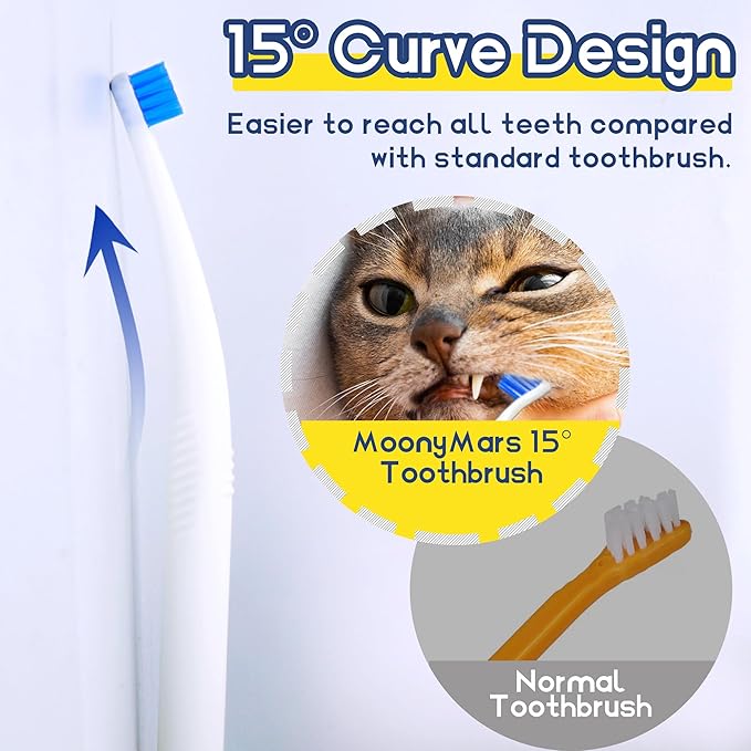 Tiny Dog Toothbrush, Small Breed Cat & Puppy Tooth Brushing Kit, Ultra Soft Mini 15° Curved Head Pet Teeth Brush for Kitten, Doggy Deep Dental Clean, Soft Bristles, 2 PCS - White