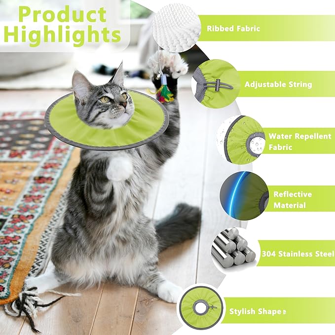 Lightweight Cat Cone Collar Soft, Soft Comfortable Cat Recovery Collar After Surgery, Elizabethan E Collar for Cats, Cone for Cats to Stop Licking (Water Green, Large)