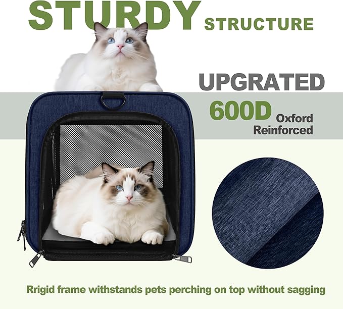 Cat Carrier 18x11x11 United Airline Approved, Top Loader Heavy Duty Softshell Pet Flying Bag 18lbs, Small Dog Chihuahua Crate 5-10 Pounds, Kitty Transport Kennel, Miniature Poodle Case Navy