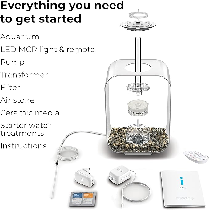 biOrb Life 15 Acrylic 4-Gallon Aquarium with Multi-Color Remote-Controlled LED Lights Modern Compact Tank for Tabletop or Desktop Display, Transparent