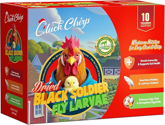 Dried Black Soldier Fly Larvae, Non-GMO, Natural Chicken Treats & High-Protein Poultry Snacks for Backyard Chickens, Laying Hens & Ducks, 10 lb Box