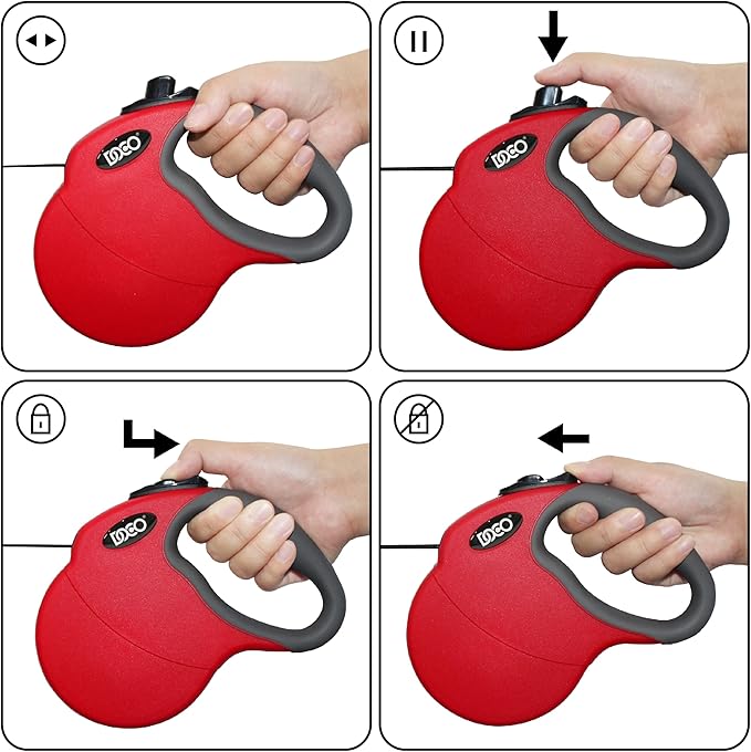 DOCO Retractable Dog Leash for Large Dogs (Length - 16’, Weight - Upto 110lb) Reflective Tape Lead with Stop and Lock Control, Tangle Free 360° Swivel Snap & Anti-Slip Grip (Black, Large)