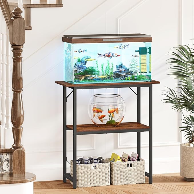 Snughome 10-30 Gallon Fish Tank Stand, Aquarium Stand 2-Tier Storage Shelves, Heavy Duty Terrarium Stand for Home Office Fish Tank Shelf, 30" L x 11.8" W x 30.7" H, Rustic Brown