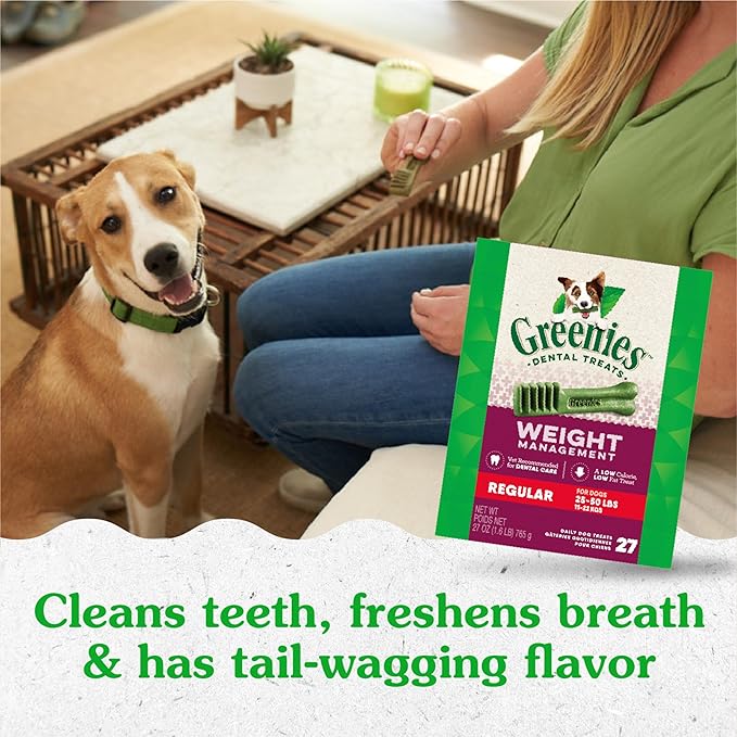 Greenies Weight Management Regular Dog Dental Chews Weight Control Dog Treats, 27 oz. Pack (27 Treats)
