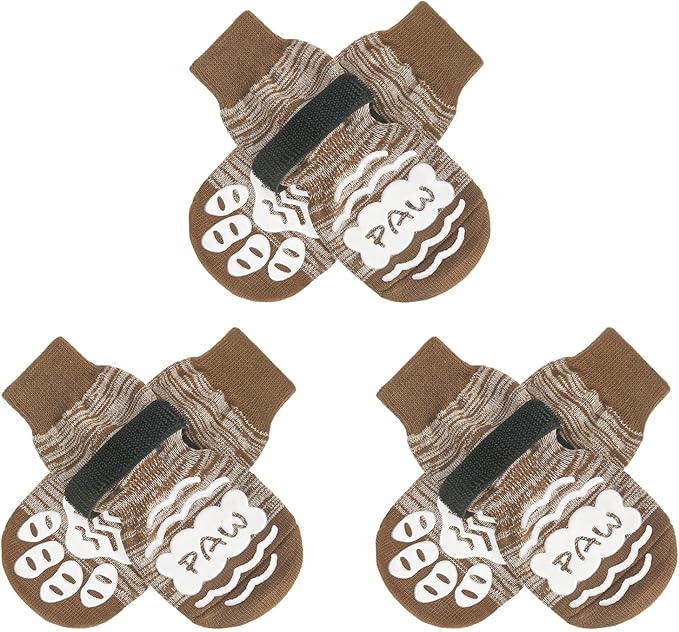 BEAUTYZOO Anti Slip Dog Socks for Small Medium Large Dogs,Paw Protector with Grips for Hardwood Floor Hot/Cold Pavement,Traction Control 3 Pairs AntiTwist Dog Shoes to Prevent Licking for Senior Dog