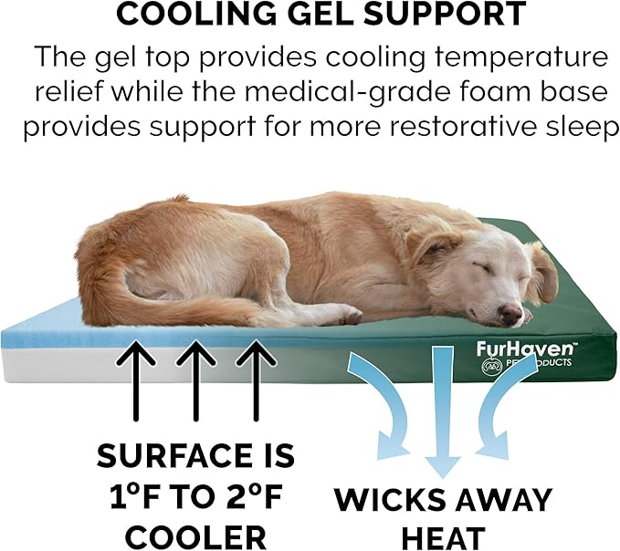 Furhaven Water-Resistant Cooling Gel Dog Bed for Large/Medium Dogs w/ Removable Washable Cover, For Dogs Up to 55 lbs - Indoor/Outdoor Logo Print Oxford Polycanvas Mattress - Forest, Large