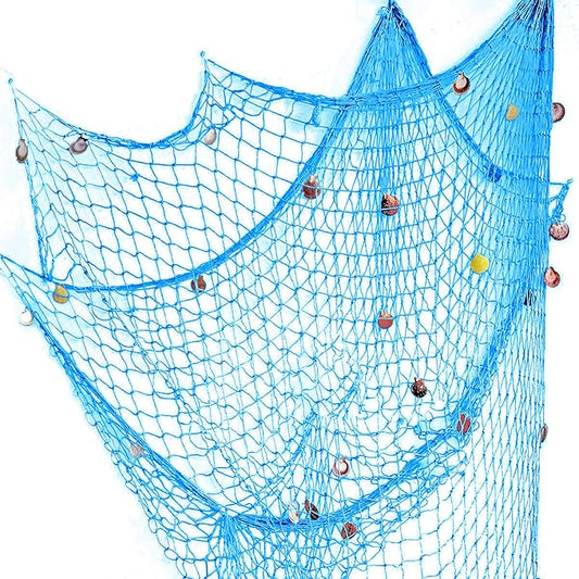 Nature Fish Net Wall Decoration with Shells, Ocean Themed Wall Hangings Fishing Net Party Decor for Pirate Party,Wedding,Photographing Decoration